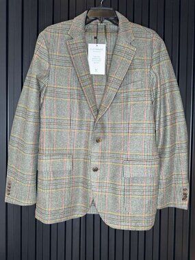 NWT J.McLaughlin Italian Fabric Plaid Sport Coat Blazer Mens 40 Made in Portugal